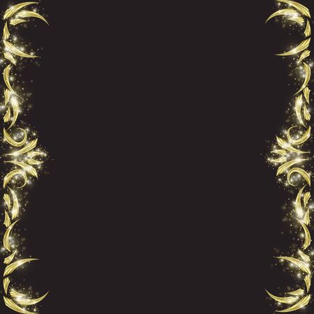 Golden decorative frame of gold triangles with glitters and highlights isolated on black background.のイラスト素材