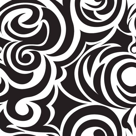 Black-white seamless pattern of spirals and curls. Decorative ornament for background.のイラスト素材