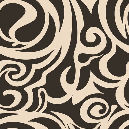 Abstract Seamless pattern of spirals and curls brown, wave, floral, waves , sea patternの写真素材