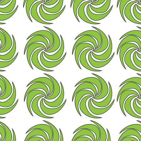 green Vector decorative continuous background using wavy lines, curves and circles. Composition can be used as wallpaperのイラスト素材