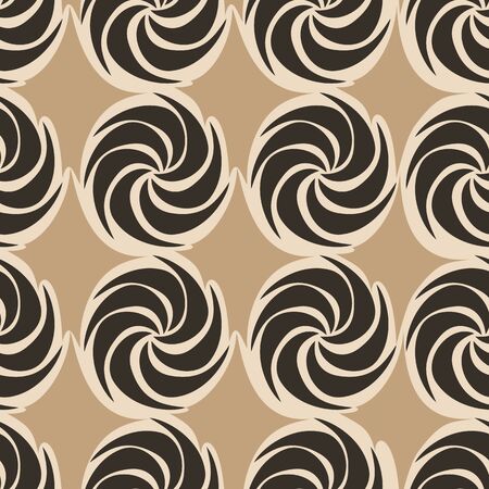 Brown Vector decorative continuous background using wavy lines, curves and circles. Composition can be used as wallpaperのイラスト素材