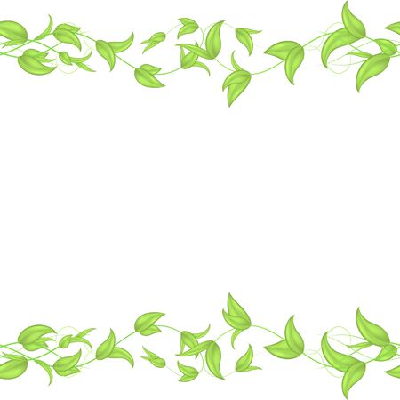 horizontal seamless border with green wicker ivy sprouts and leaves with a heart on a white background.Blank for website heading, bannerの写真素材