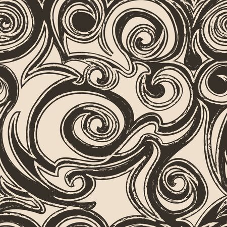 brown seamless pattern of spirals and curls. Decorative ornament for background.EPS 10 vectorのイラスト素材