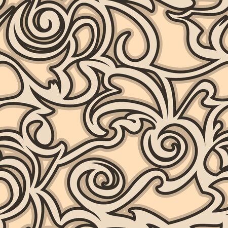 Seamless vector beige pattern of spirals of curls and bundles. Blank for decoration coffee color. Wrapping paper curtains or clothes.EPS 10のイラスト素材