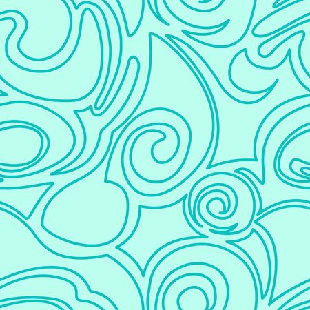 turquoise seamless pattern of waves and abstract shapes in a linear style for printing on fabric and wrapping paper.EPS 10のイラスト素材