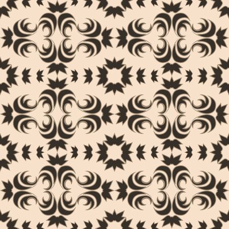 Seamless vector pattern of floral and abstract elements of a dark color on a beige background. Design for curtains tiles and packaging.EPS 10のイラスト素材