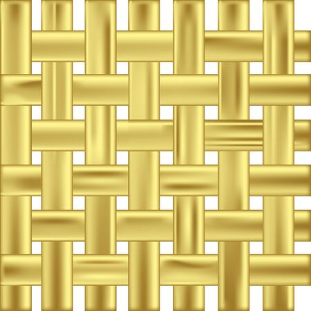 Vector interlacing of golden stretched ribbons pattern isolated on white background. Texture of golden woven woven beige fabrics.EPS 10のイラスト素材