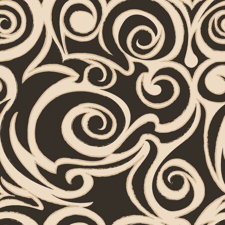 Seamless vector beige pattern of spirals of curls and bundles. Blank for decoration coffee color. Wrapping paper curtains or clothes.EPS 10のイラスト素材