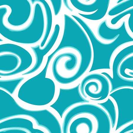 turquoise seamless pattern of waves and abstract shapes with watercolor stroke for printing on fabric and wrapping paper10の写真素材