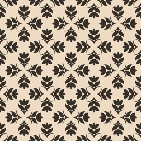 Seamless Pattern of abstract elements or butterflies and leaves with brown flowers on a beige background. Decoration for fabrics or tiles10の写真素材