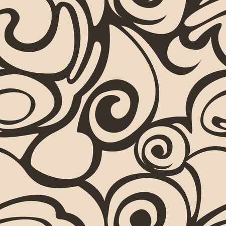 Beige pattern from waves of flourishes and abstract shapes on a dark background. Spirals and coffee-colored lamb for decoration of fabrics and packaging10の写真素材