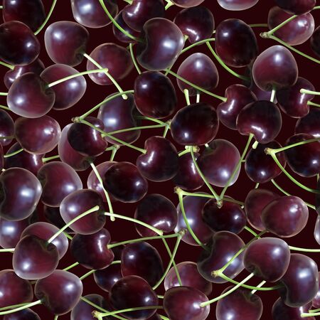 seamless texture of realistic cherries or cherries with chopsticks, on a dark background. Texture for the design of packaging juices, fabrics or paperの写真素材