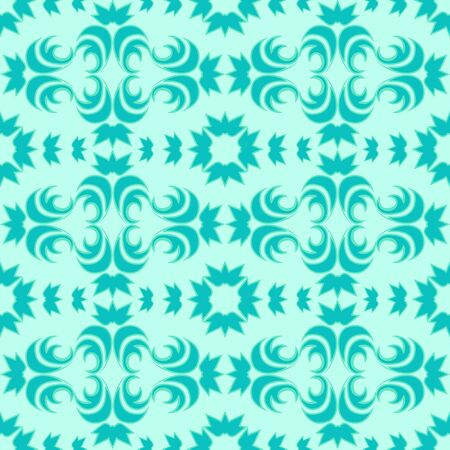 Seamless vector pattern of floral and abstract elements of turquoise color with a green stroke on a marine background. Design for curtains tiles and packaging.EPS 10のイラスト素材