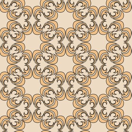 Seamless vector pattern of floral and abstract round shape orange color elements on beige background. Design for tiles and packaging, curtains. EPS 10のイラスト素材