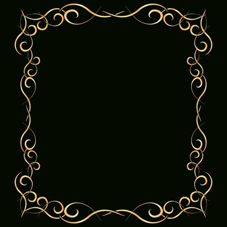 Simple rectangular gold frame with interwoven elements for decoration of invitation cards and wedding invitationsのイラスト素材