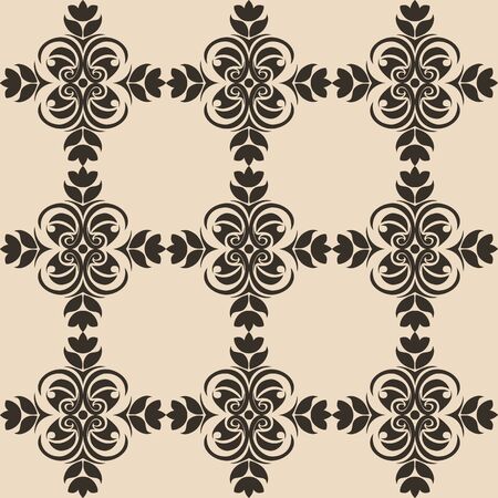 Seamless Pattern of abstract elements or butterflies and leaves with black flowers on a brown background. Decoration for fabrics or tiles.EPS 10のイラスト素材