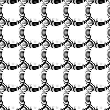Vector seamless linear pattern of uneven lines in the form of intersecting circles. Black lines drawn with a pen in the form of circles isolated on white background.のイラスト素材