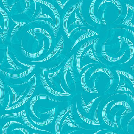 Vector geometric seamless linear texture of corners and circles. Bright turquoise pattern of graceful lines.のイラスト素材