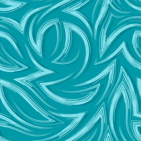 Turquoise vector seamless pattern of flowing brush strokes or watercolors in the form of corners and curls. Ocean texture.のイラスト素材