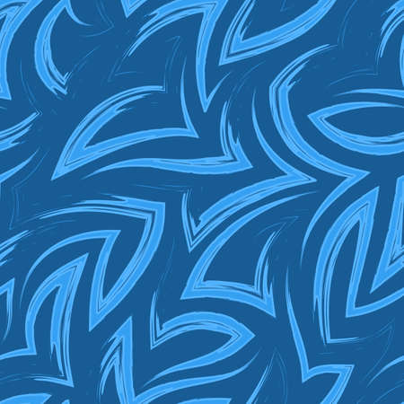 Vector seamless pattern of blue zigzags and corners .Vector seamless geometric pattern of abstract shapes from stripes and lines.Texture of sea streams of a river or ocean.のイラスト素材