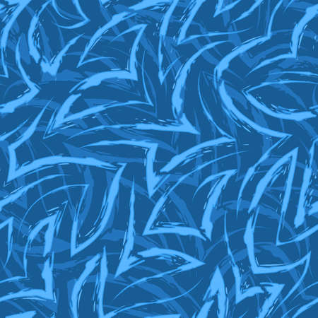 Vector seamless pattern of blue zigzags and corners. Vector seamless geometric pattern of abstract shapes from stripes and lines. Bright blue background marine motif for decoration of fabrics or packagingのイラスト素材