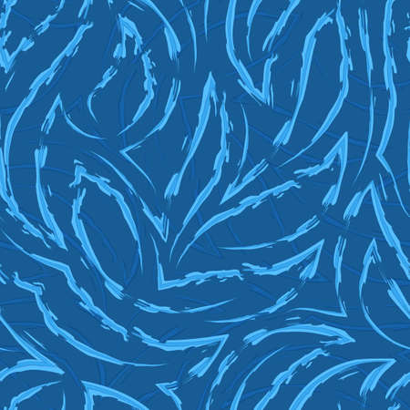 Vector seamless pattern in blue colors from corners and flowing stripes with torn edges.Vector seamless pattern of abstract shapes in blue and turquoise colors.Simple texture of the sea or the movement of waves of waterのイラスト素材
