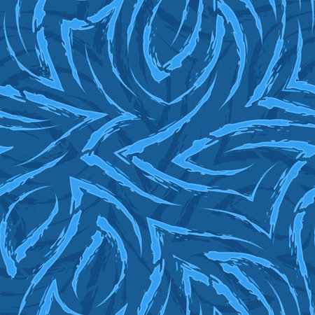 Simple seamless pattern of blue stripes with torn edges. Seamless pattern of blue of abstract lines and corners in grunge style. Linear texture.のイラスト素材