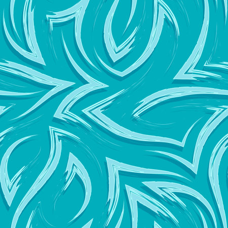 Seamless vector pattern of corners and flowing stripes.Seamless pattern of zigzags and waves in nautical colors.Simple nautical texture in turquoise colors.のイラスト素材