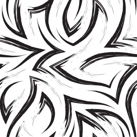 Seamless vector pattern of corners and flowing stripes.Seamless pattern of zigzags and waves in monochrome colors.Simple monochrome texture made from abstract shapes and stripes.のイラスト素材