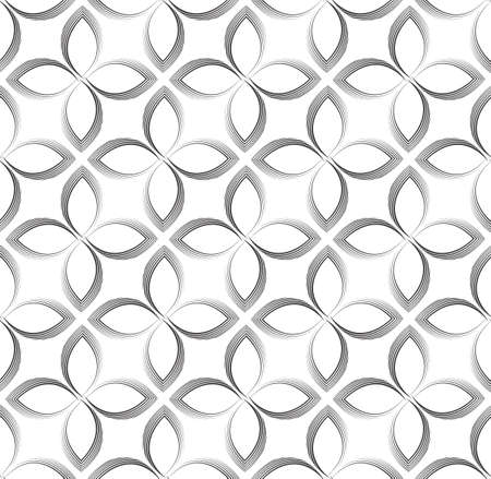 Simple vector seamless pattern of intertwined crosses drawn with thin black lines.Simple monochrome vector seamless pattern of corners or stylized leaves.Simple linear texture.のイラスト素材