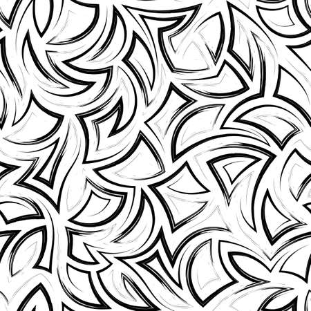 Seamless vector pattern of angles and smooth lines from strokes of black paint.Seamless vector texture of simple abstract shapes from broken black lines isolated on a white background.のイラスト素材