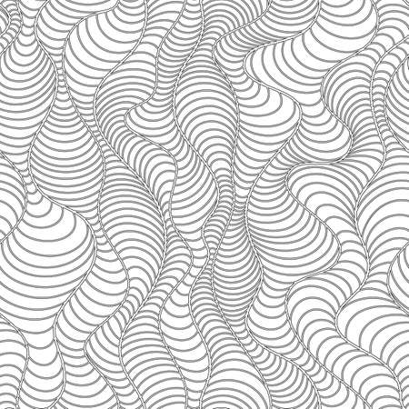 Seamless black and white vector pattern of curved rectangles in the form of arches.Linear texture of vertical waves and horizontal stripes.のイラスト素材