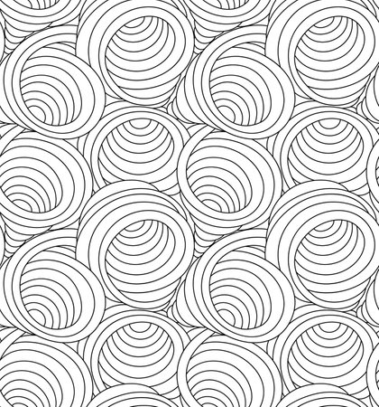 Seamless monochrome vector pattern of swirls and abstract shapes drawn with thin lines. Vector seamless texture in black color waves or flow.のイラスト素材