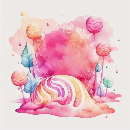 Watercolor pink background with frame sweet country with copyspace.AI generated.の素材