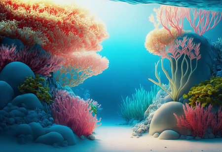 Underwater landscape with corals. AI generated.の素材