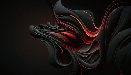 Abstract black-red wavy background with copyspace. AI generated.の素材