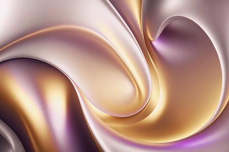 Abstract liquid background swirling gold and silver metal with purple tint.AI generated.の素材