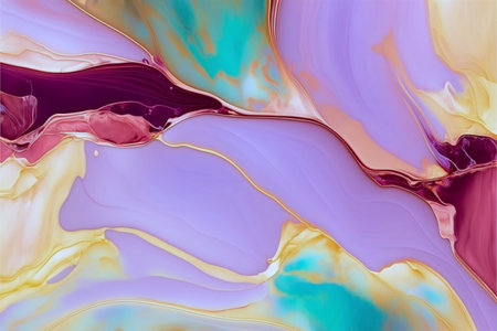 Waves of alcohol ink with golden stripes abstract backdrop.AI generated.の素材