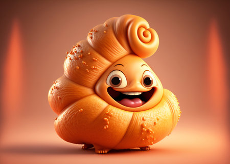 Cute cartoon smiling croissant character.AI generated.の素材