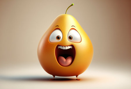 Funny scared mango cartoon character.AI generated.の素材