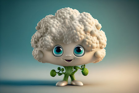Cute smiling cauliflower character with big eyes.AI generated.の素材