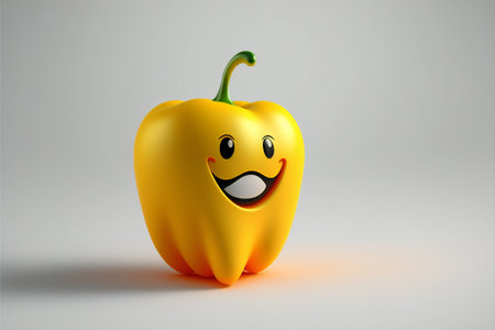 Yellow bright pepper with a smiling face on a white background.AI generated.の素材