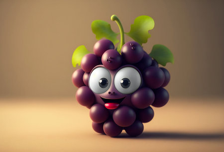 Cute cartoon character bunch of grapes.AI generated.の素材