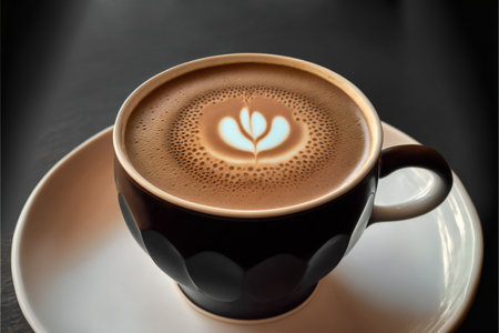 Coffee in a glass goblet with latte art close-up with copyspace.AI generated.の素材