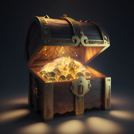 Pirate treasure in a wooden chest on a dark background.AI generated.の素材