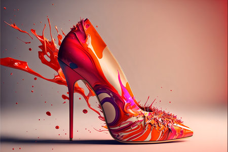 Women's shoes with high heels and paint splatter,fashion copyspace background.AI generated.の素材
