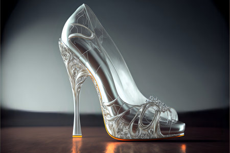 Women's transparent high heel shoe with a frosty pattern.Shoe model concept.AI generated.の素材