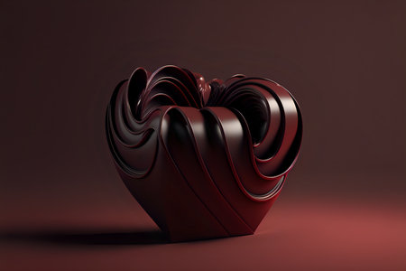Chocolate decor heart made of smooth waves of chocolate on a dark background. Valentine's day illustration with copyspace.AI generated.の素材