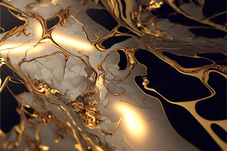 Abstract background black and white marble and liquid gold. Texture of stone and liquid metal backdrop. AI generated.の素材