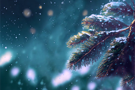 Christmas tree branches close-up in a watercolor style with a place for text.Christmas background.AI generated.の素材